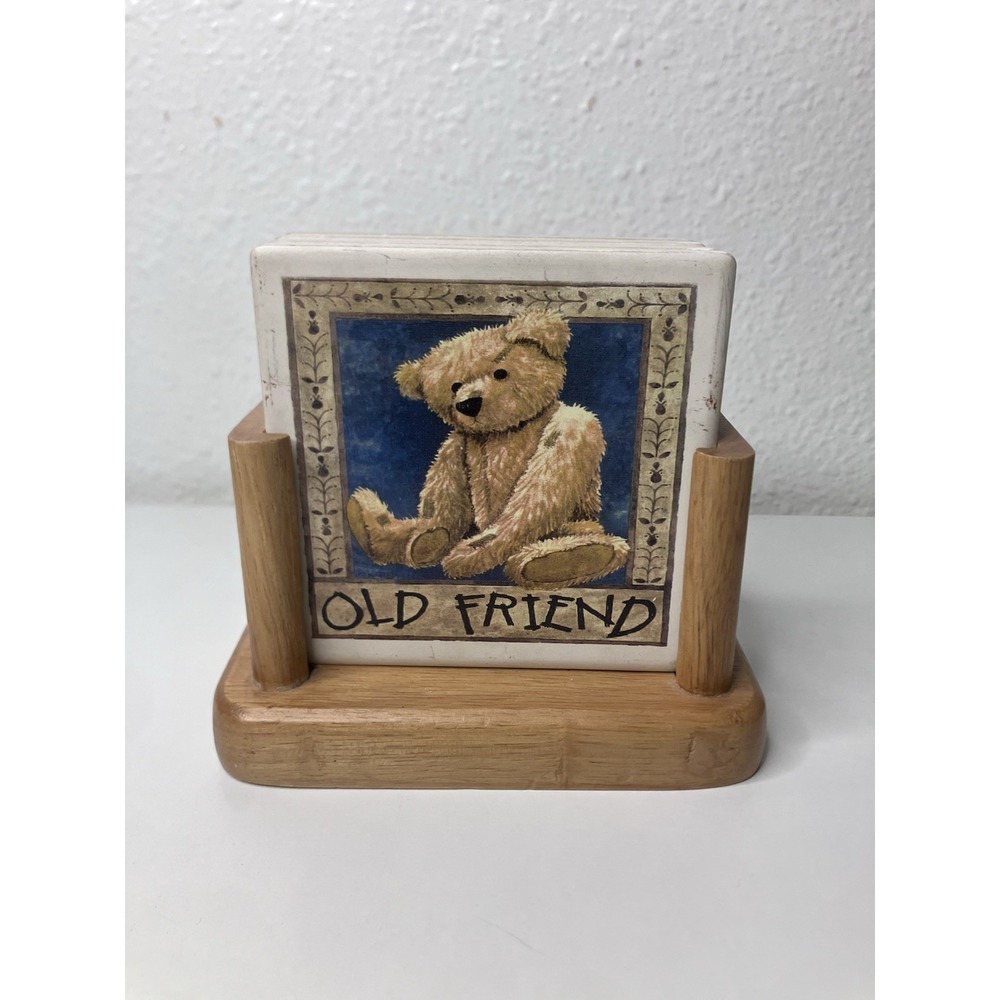 Boyds Bears AbsorbaStone‎ Old Friend Coasters With Wooden Holder